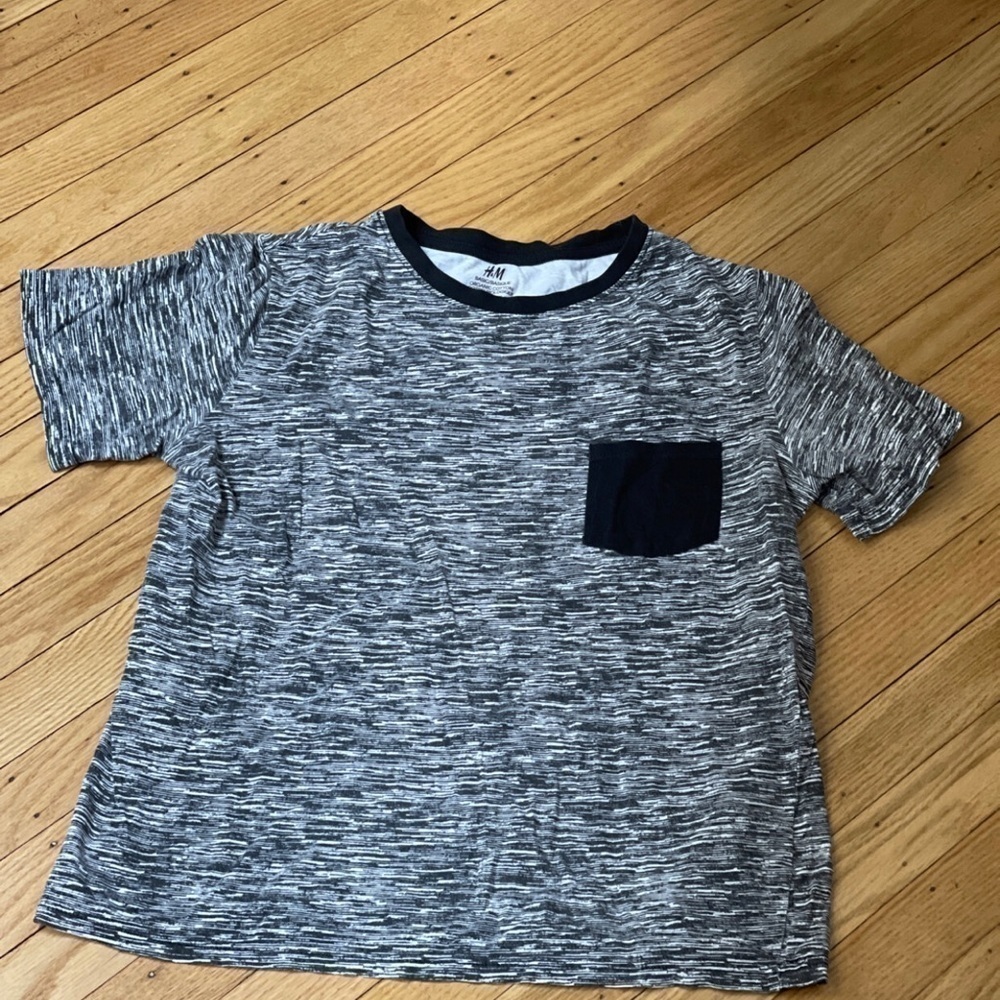 H&M Boys Organic Cotton Space Dyed Black White T-Shirt Size 14